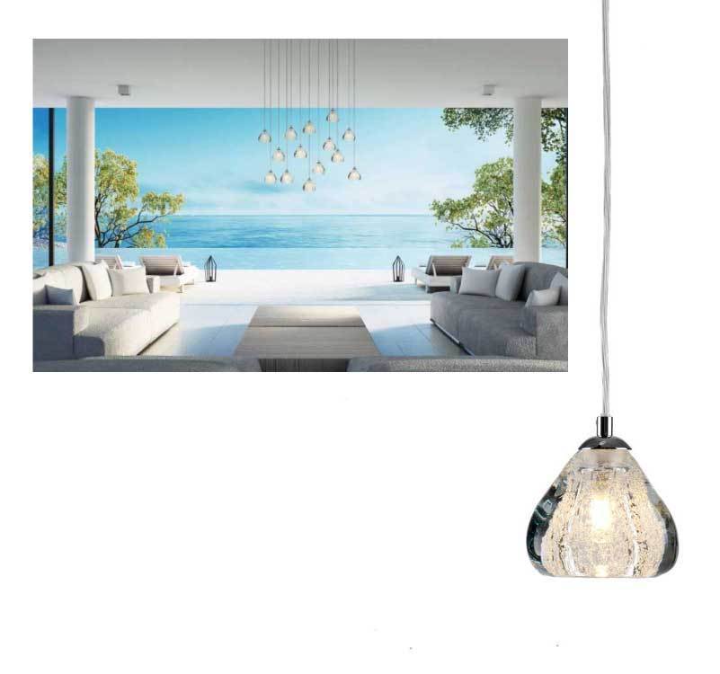 Chrome Cosmopolitan Chandelier - Clear Bubbled Triangle Glass 14 Pendant - Image 4