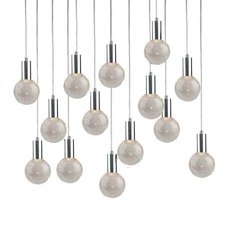 Chrome Cosmopolitan Chandelier - Crackled Round Glass 14 Pendant