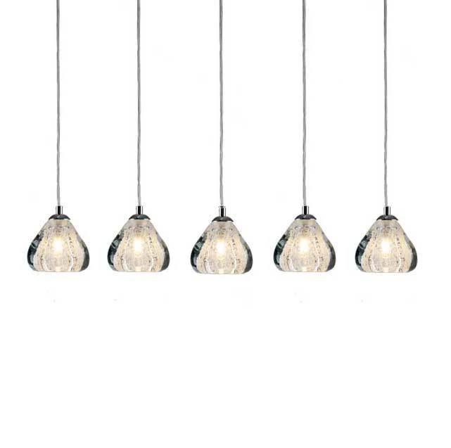 Chrome Cosmopolitan Chandelier -Clear Bubbled Triangle Glass 5 Pendant