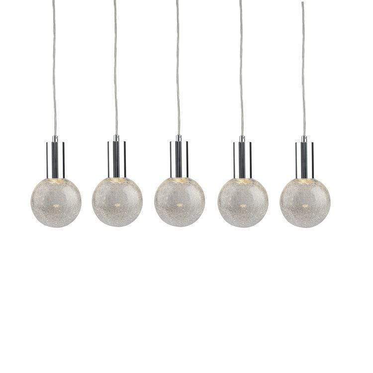 Chrome Cosmopolitan Chandelier - Crackled Round Glass 5 Pendant