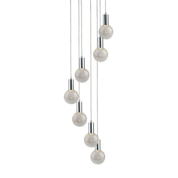 Chrome Cosmopolitan Chandelier - Crackled Round Glass 7 Pendant
