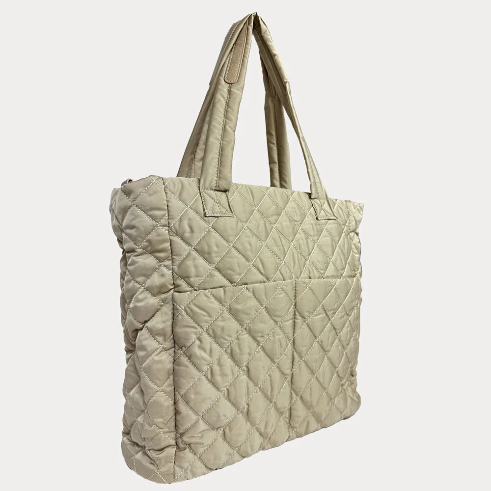 Ahdorned Mabel Lightweight Quilted Nylon Tote Beige - Image 3