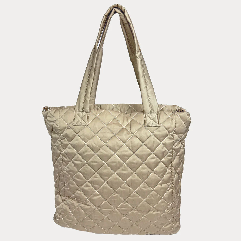 Ahdorned Mabel Lightweight Quilted Nylon Tote Beige - Image 4