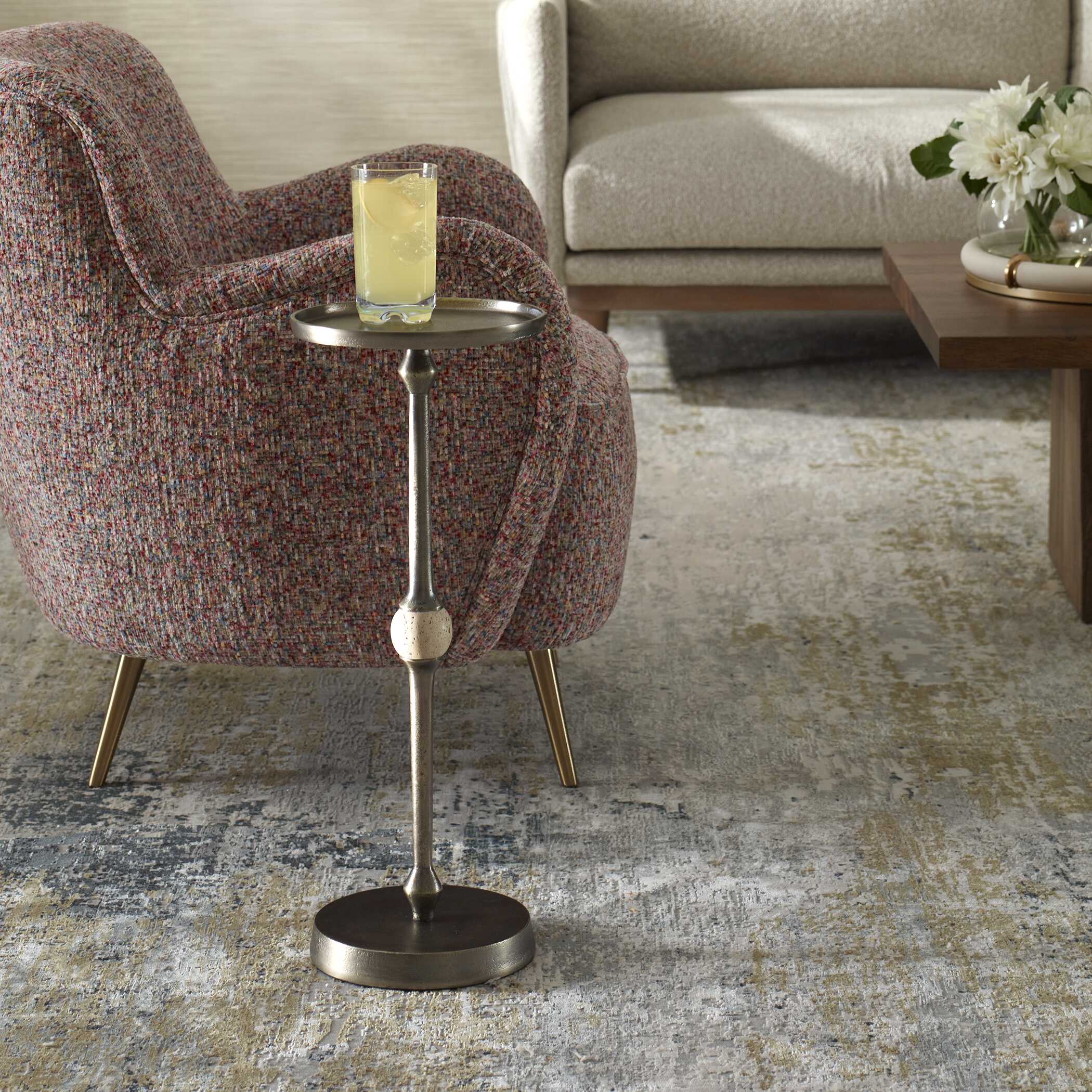 Aluminum And Iron Bronze Finish Accent Table - Image 2