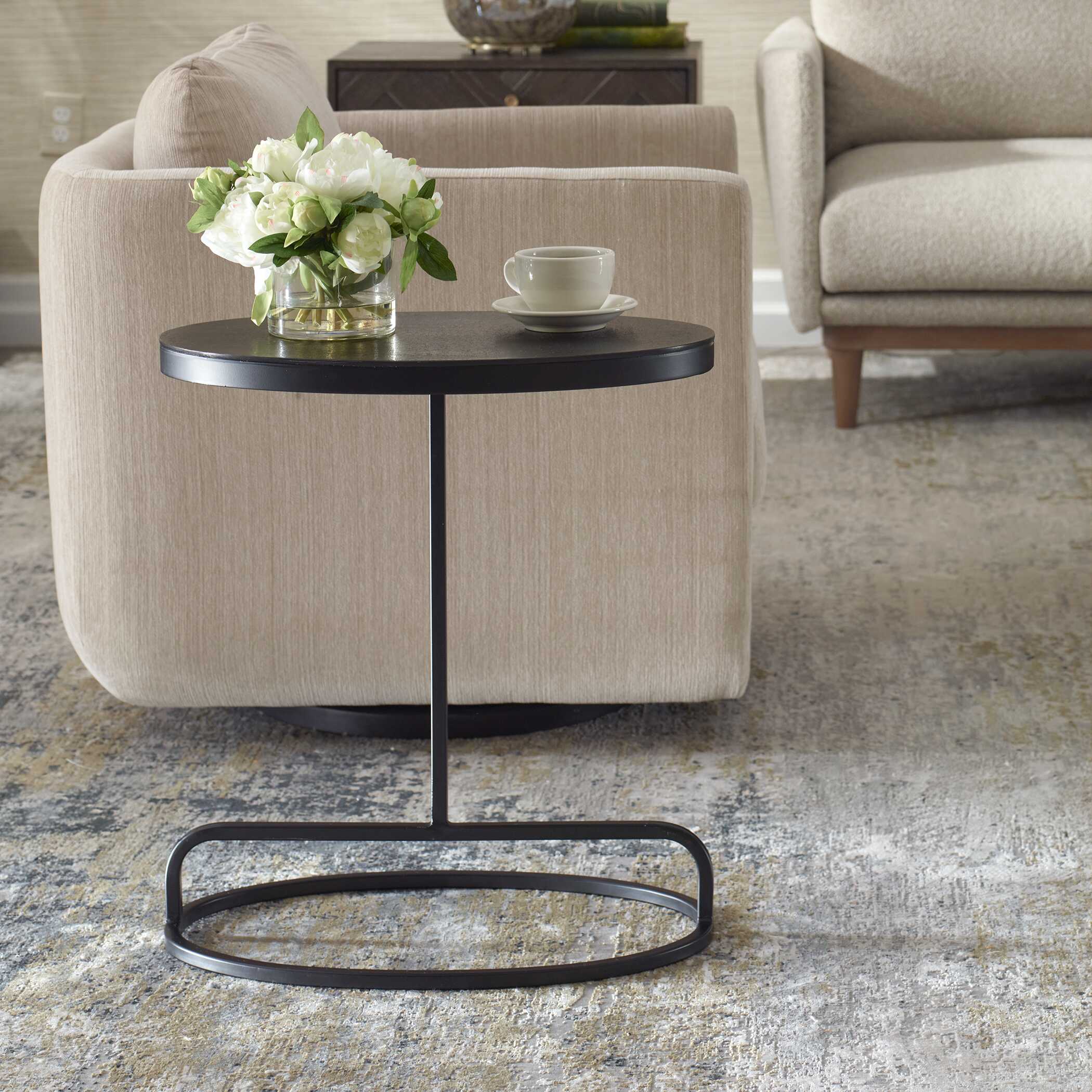 Aluminum And Iron Balance Oval Accent Table - Image 2