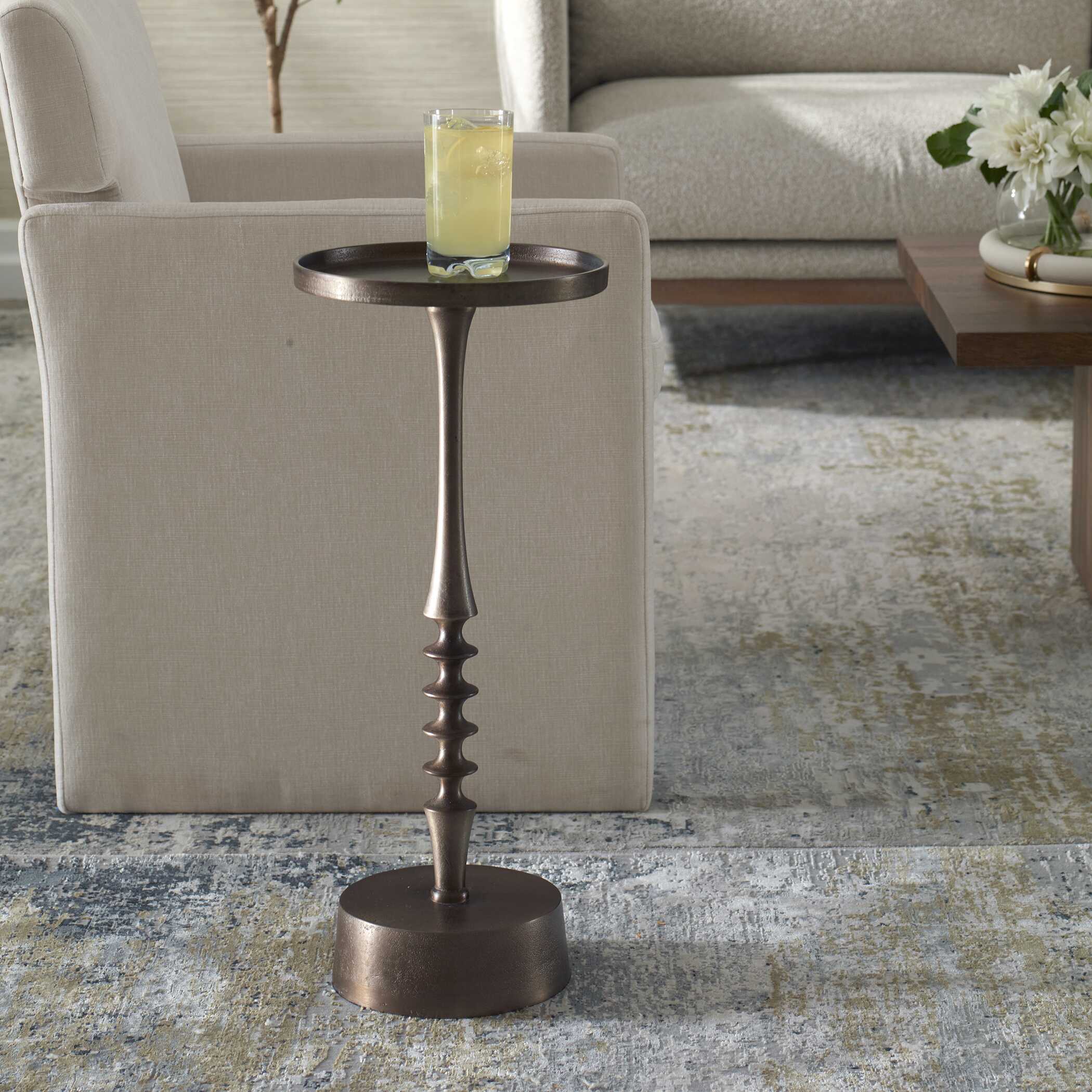 Aluminum And Iron Classic Antiqued Accent Table - Image 2
