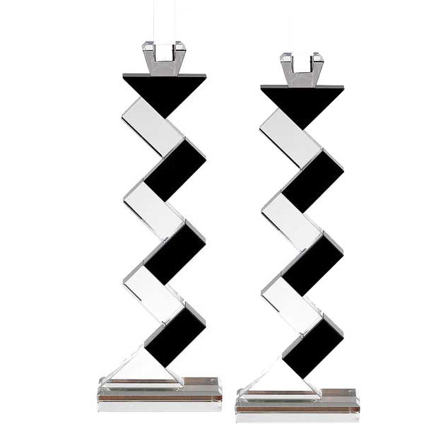 Angela Pair of 14" Black Accent Crystal Candlesticks