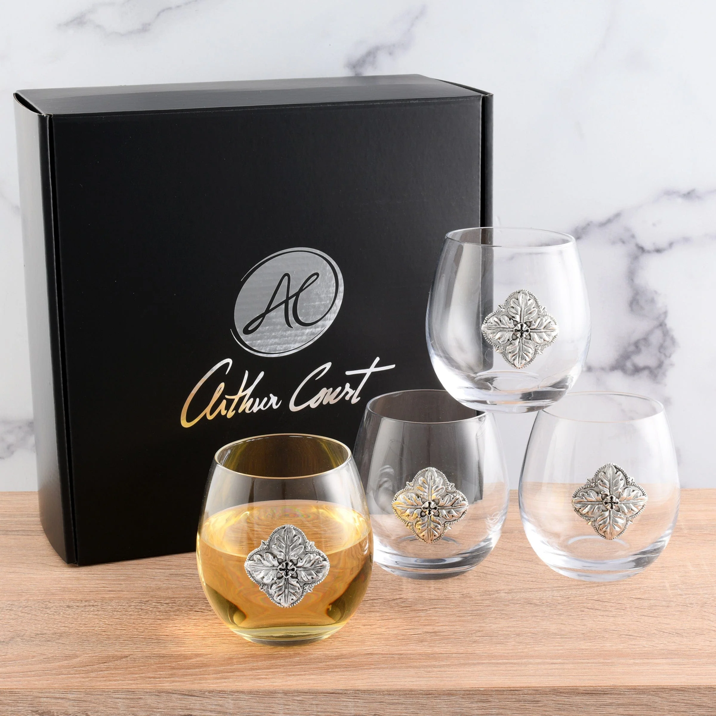 Arthur Court Concho Stemless Wine Glasses - Set of 4 - Image 2
