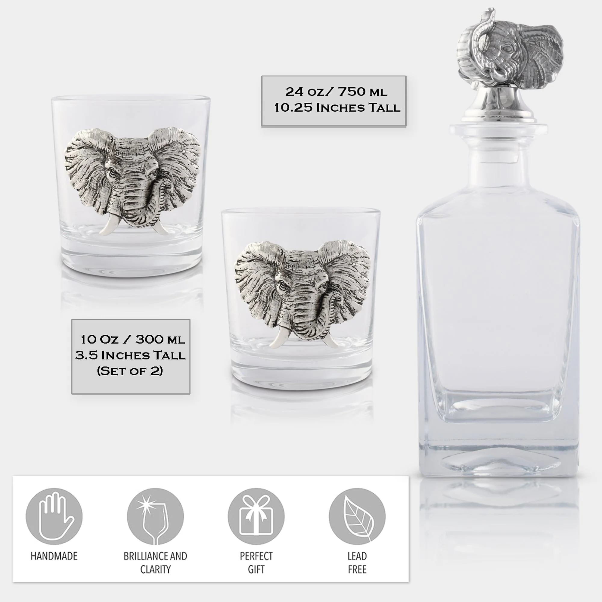 Arthur Court Decanter Set with glasses (2) - Elephant - Image 3