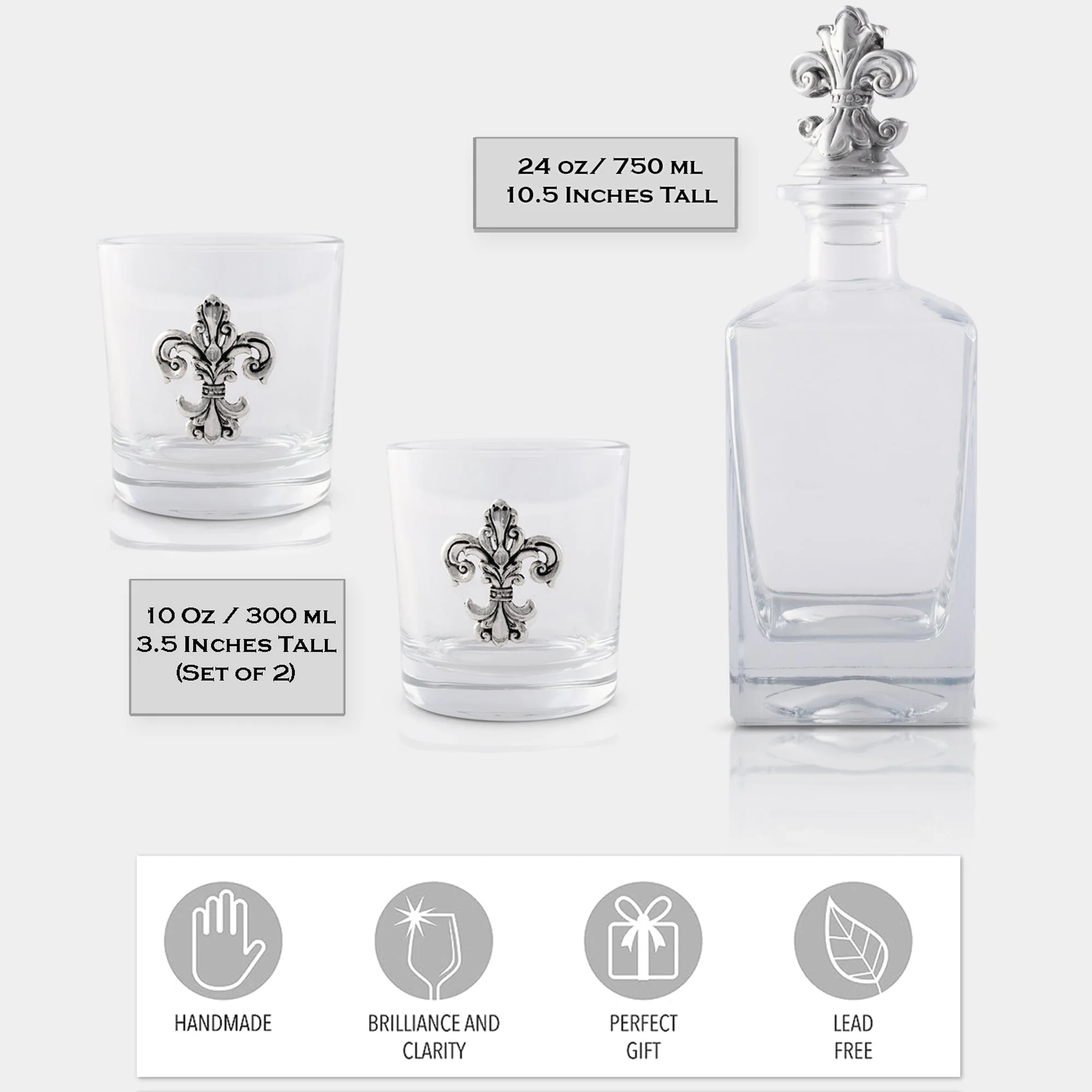 Arthur Court Decanter Set with glasses (2) - Fleur-de-lis - Image 3