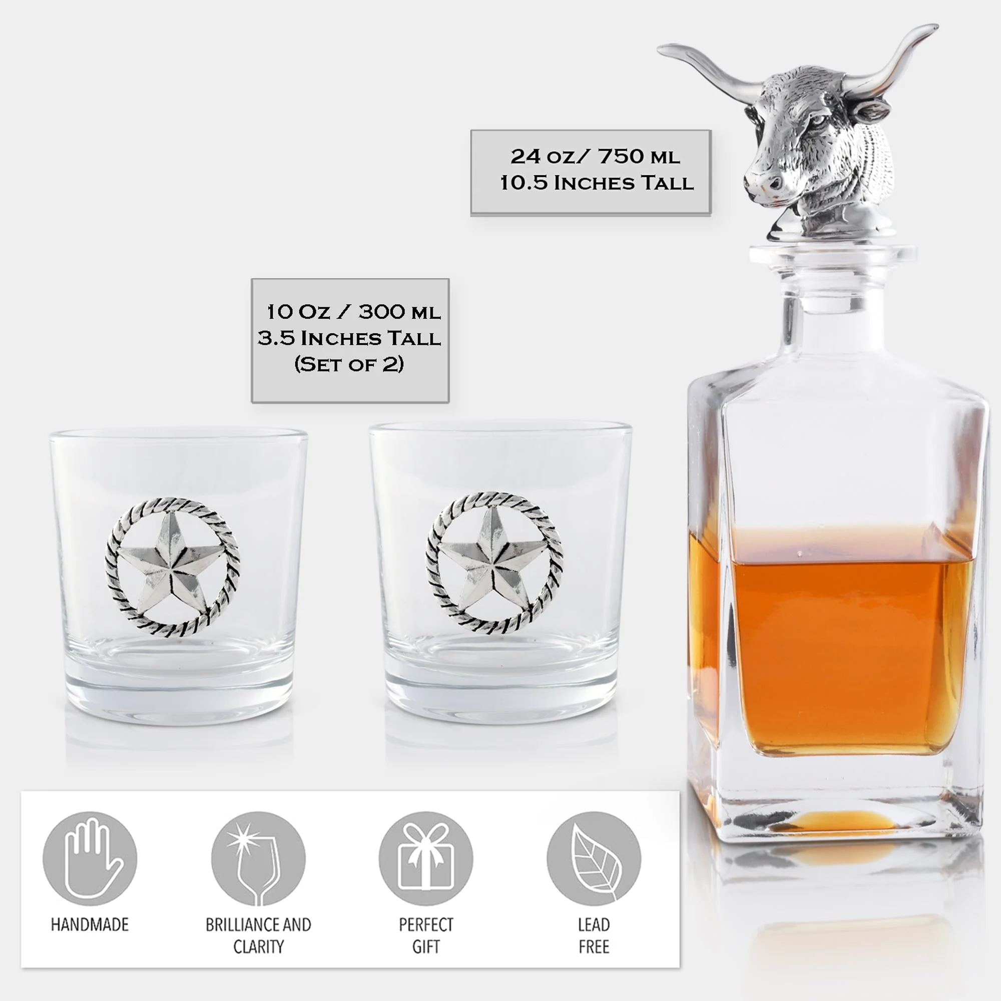 Arthur Court Decanter Set with glasses (2) - Longhorn - Image 3