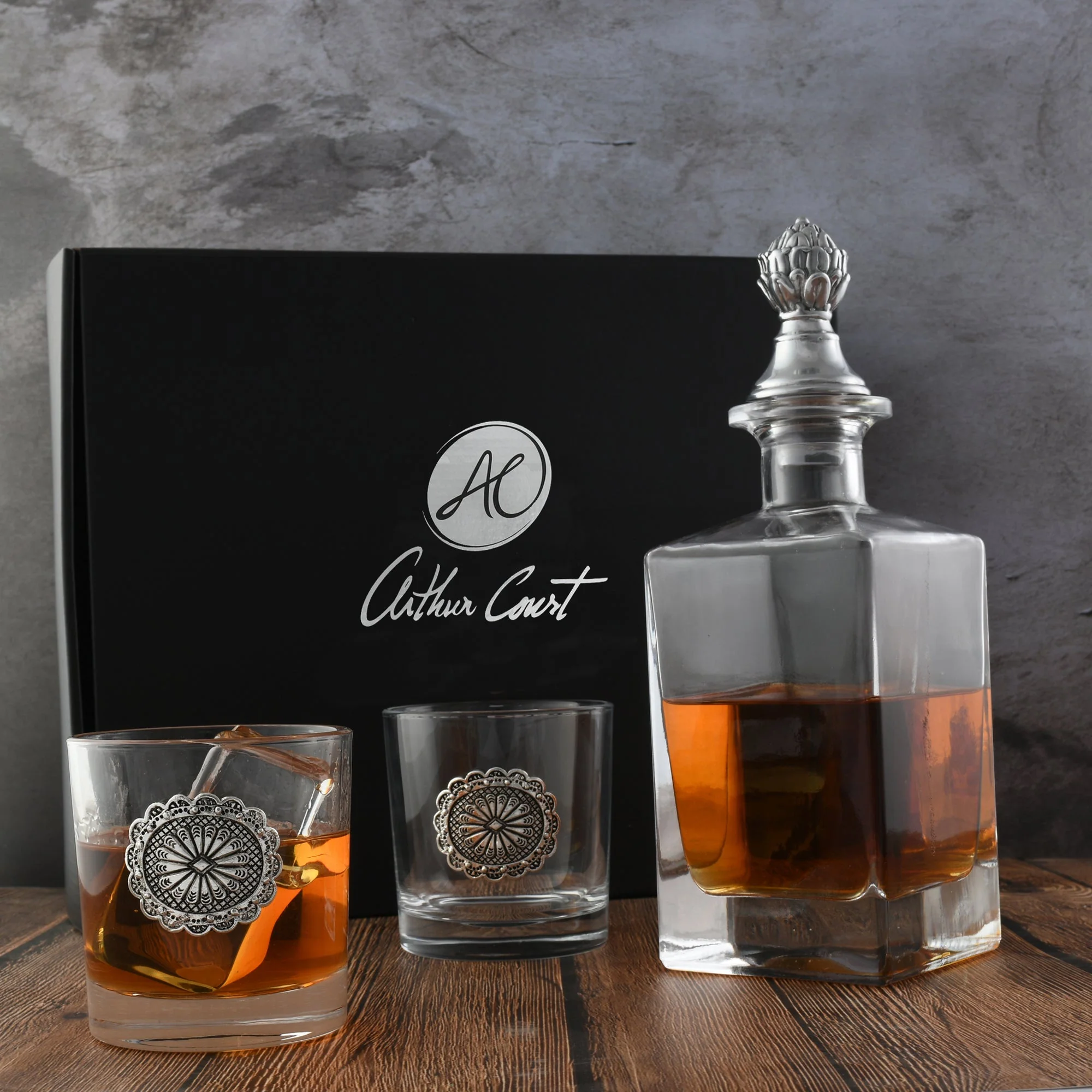 Arthur Court Decanter Set with glasses (2) - Western - Image 7
