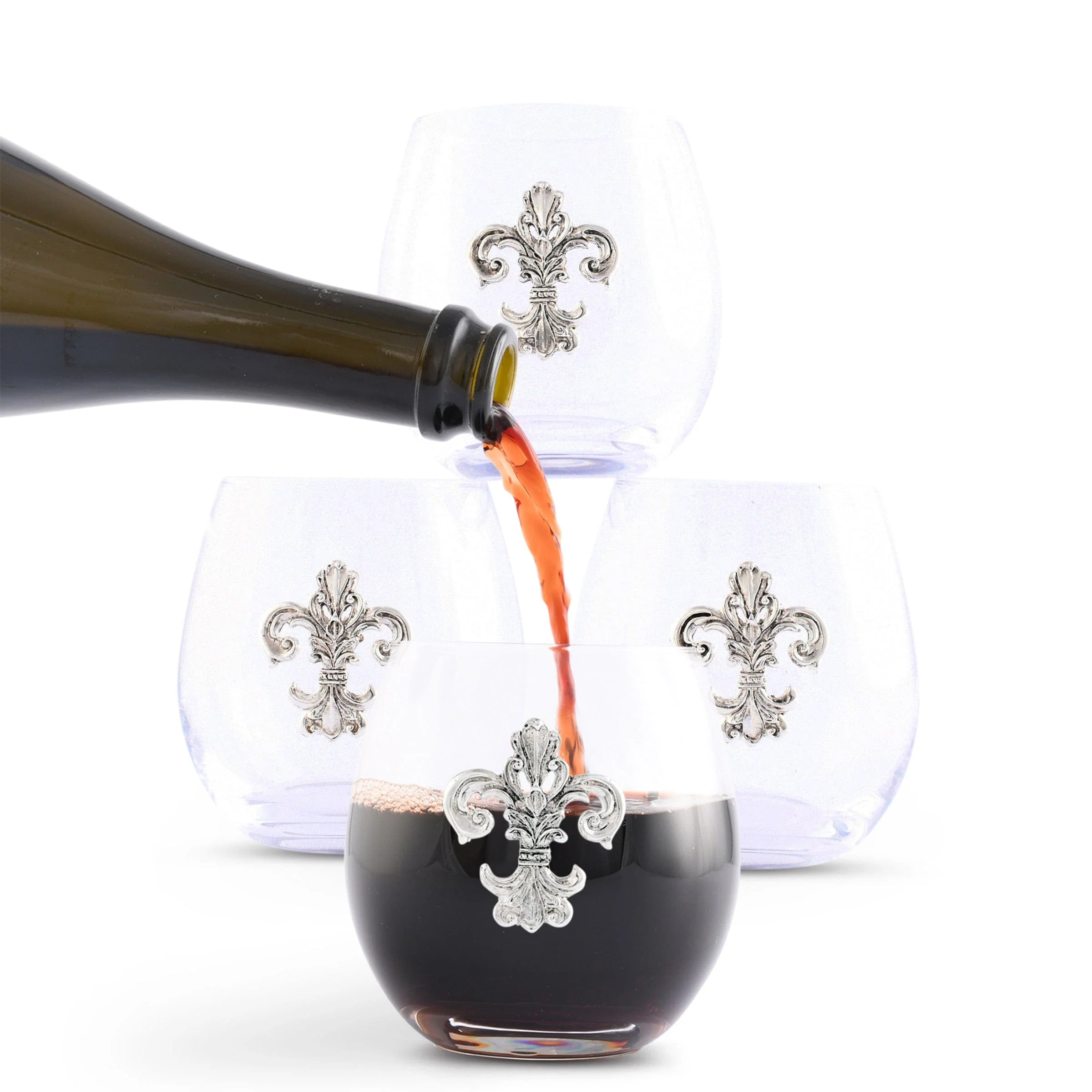 Arthur Court Fleur de Lis Stemless Wine Glasses - Set of 4