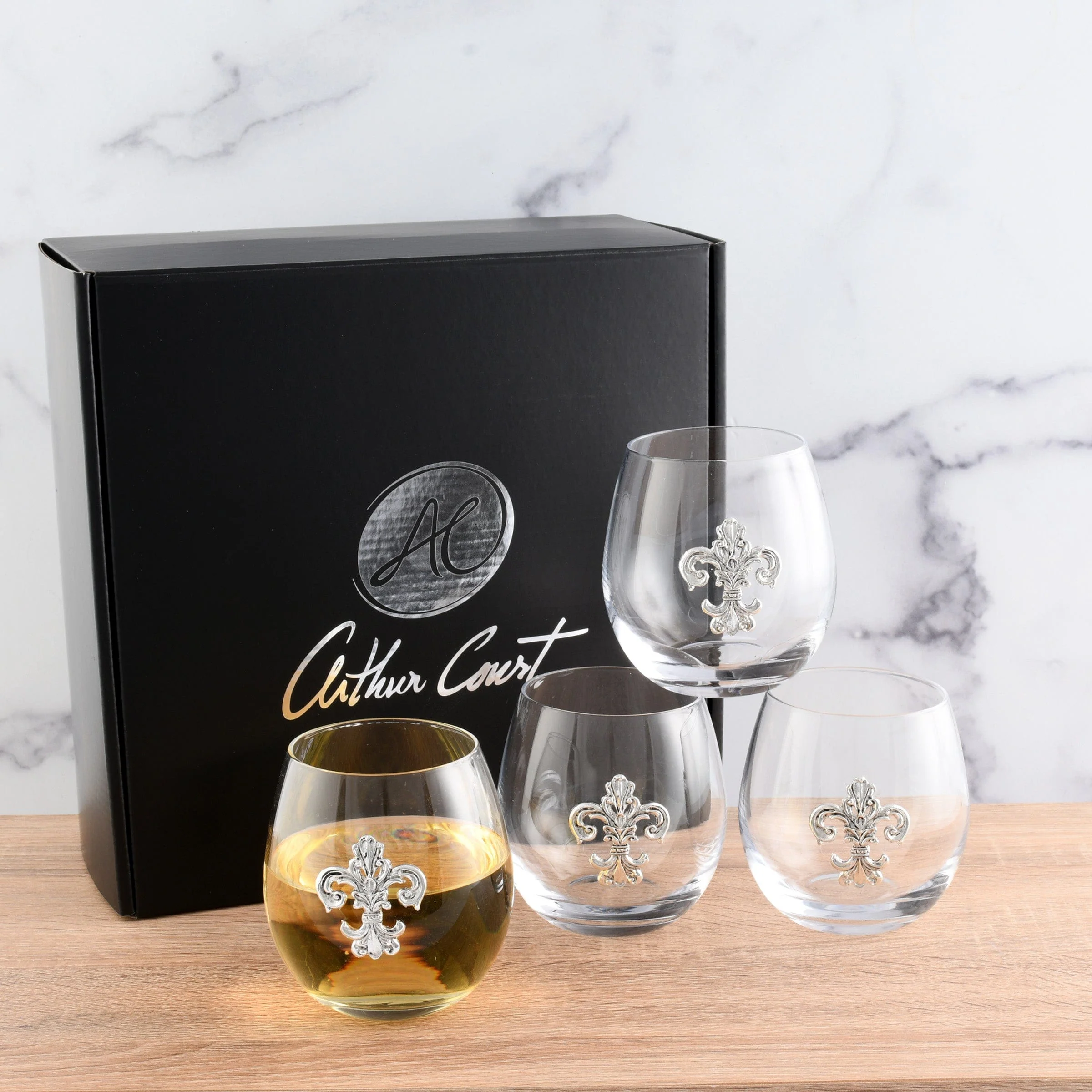 Arthur Court Fleur de Lis Stemless Wine Glasses - Set of 4 - Image 2