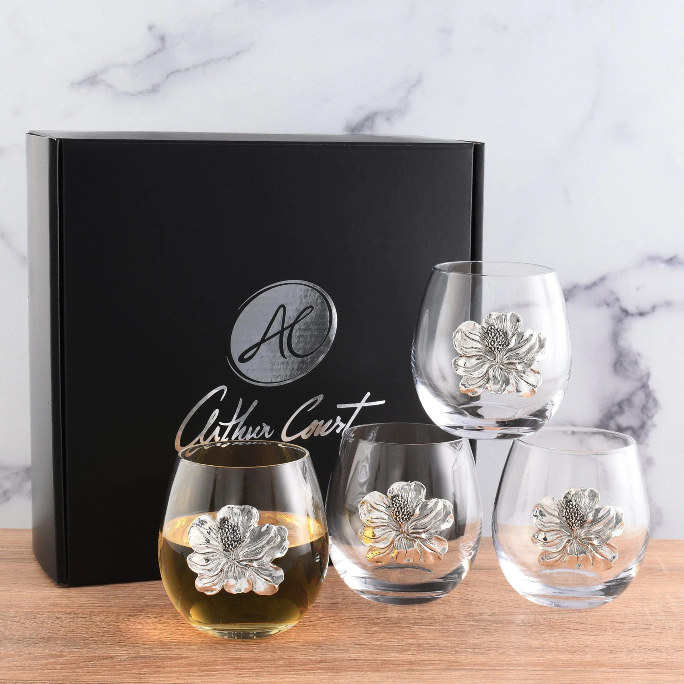 Arthur Court Magnolia Stemless Wine Glasses - Set of 4 - Image 4