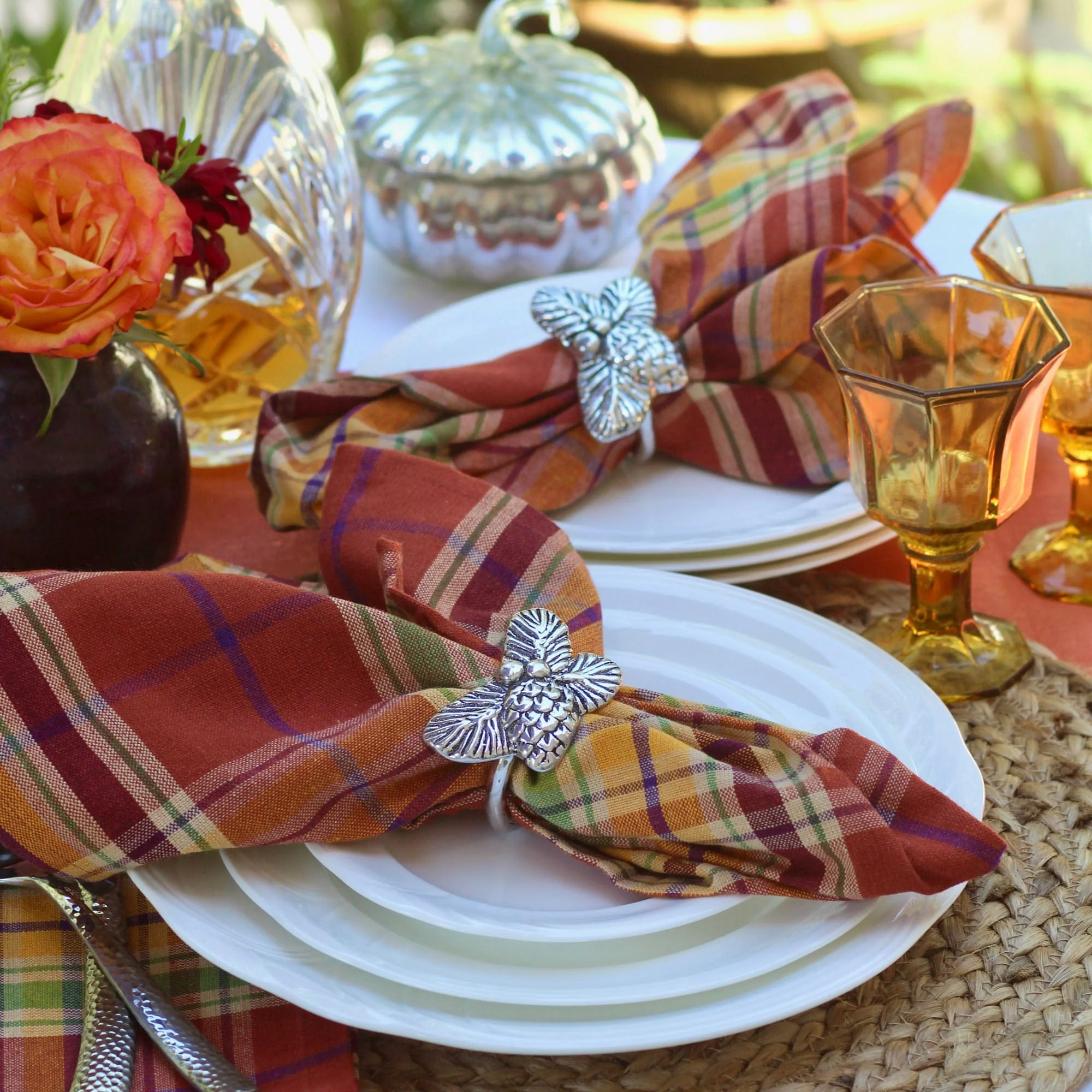 Arthur Court Pine Cone Forest Pattern Napkin Rings Set of 4 - Image 5