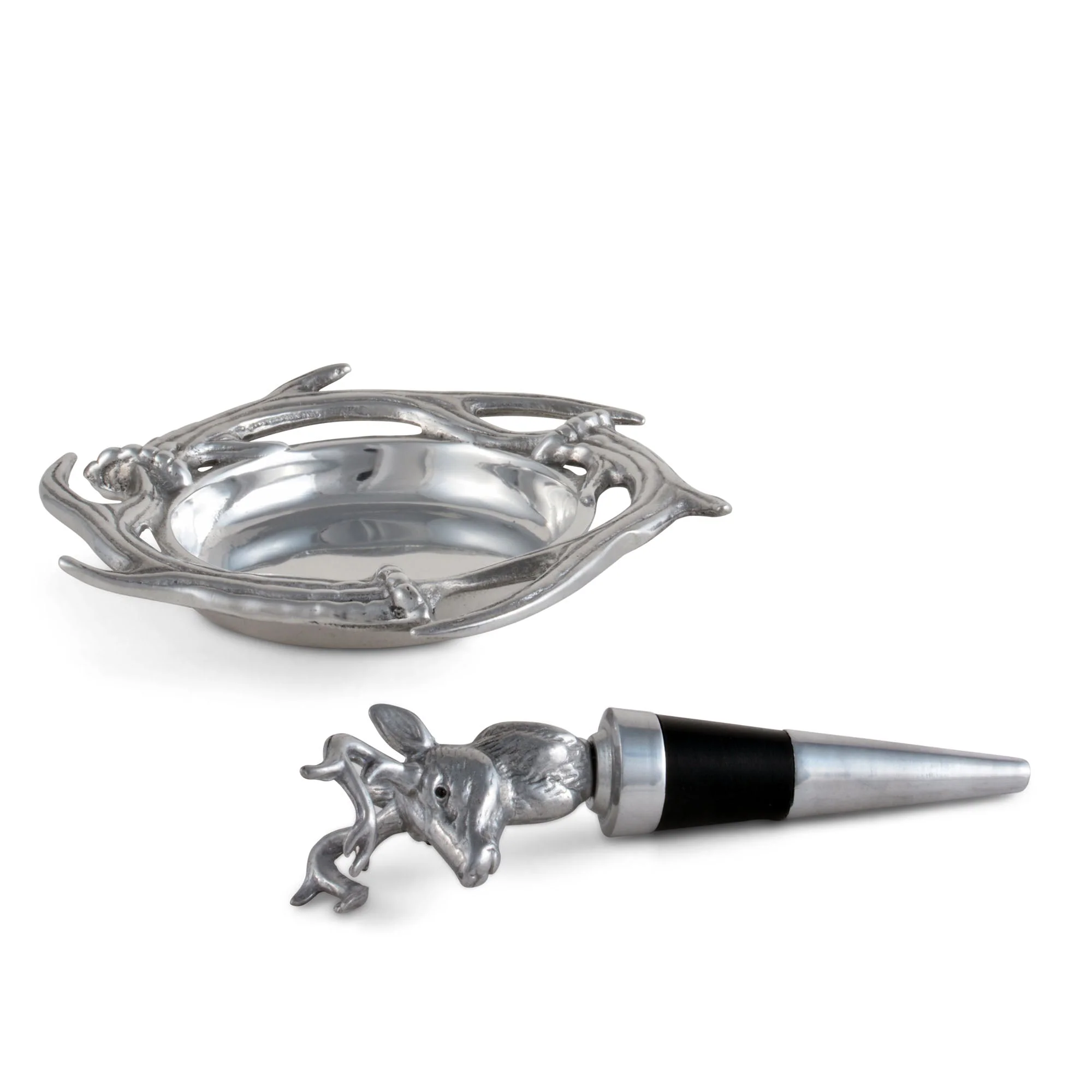 Arthur Court Wine Coaster and Stopper Set - Antler