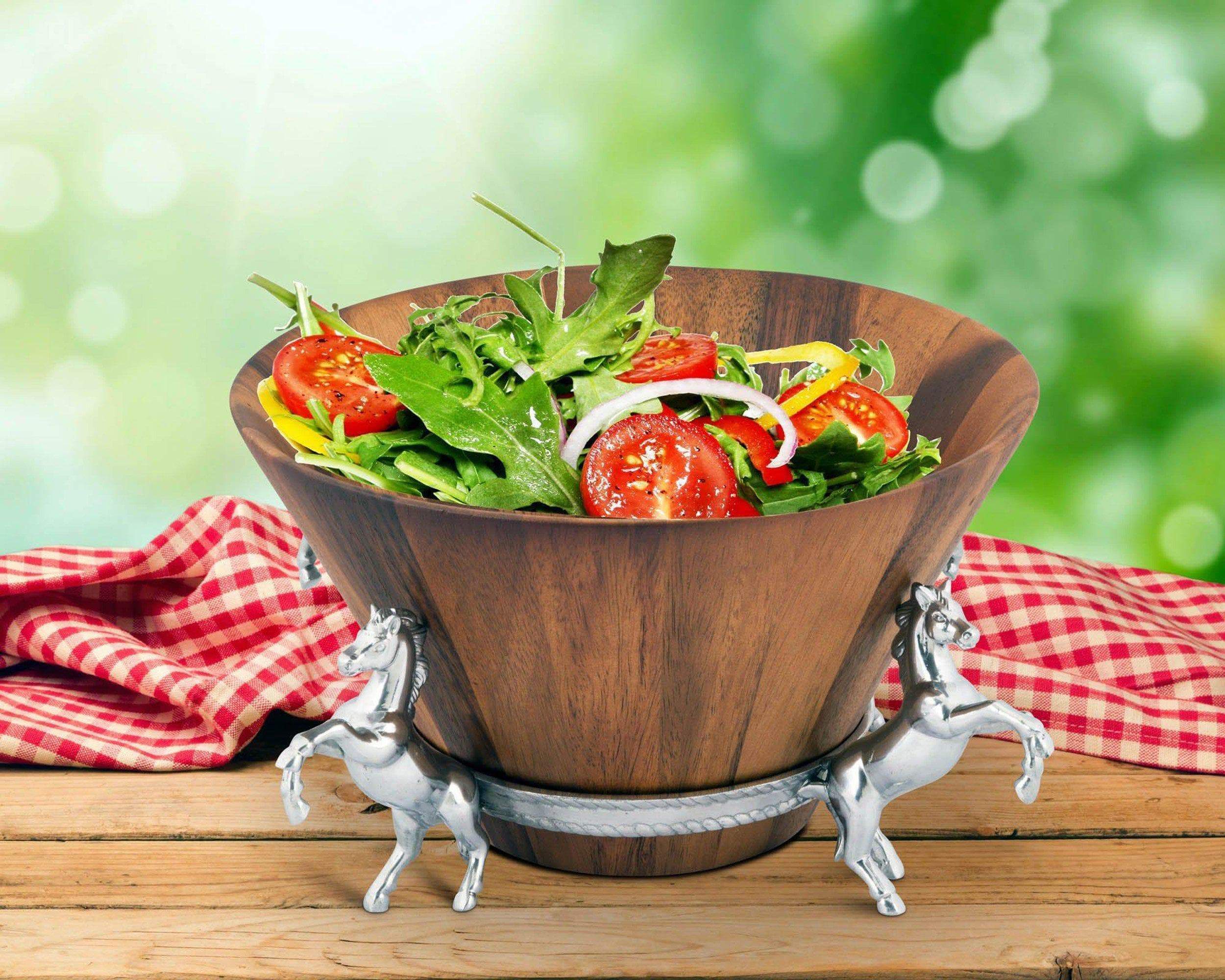 Arthur Court Wood Tall Salad Bowl - Horse