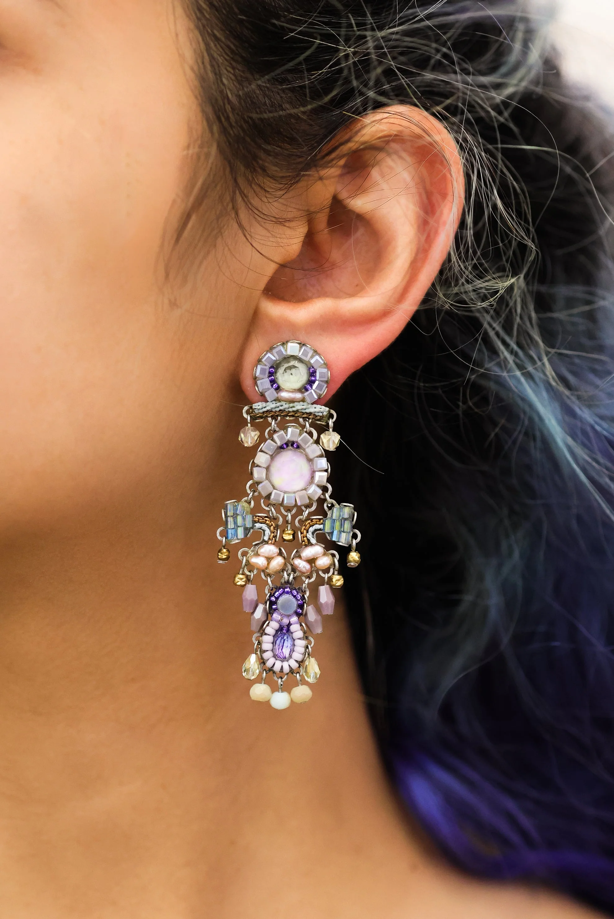 Ayala Bar Long Earrings Hyacinth Set, Fog - Image 2