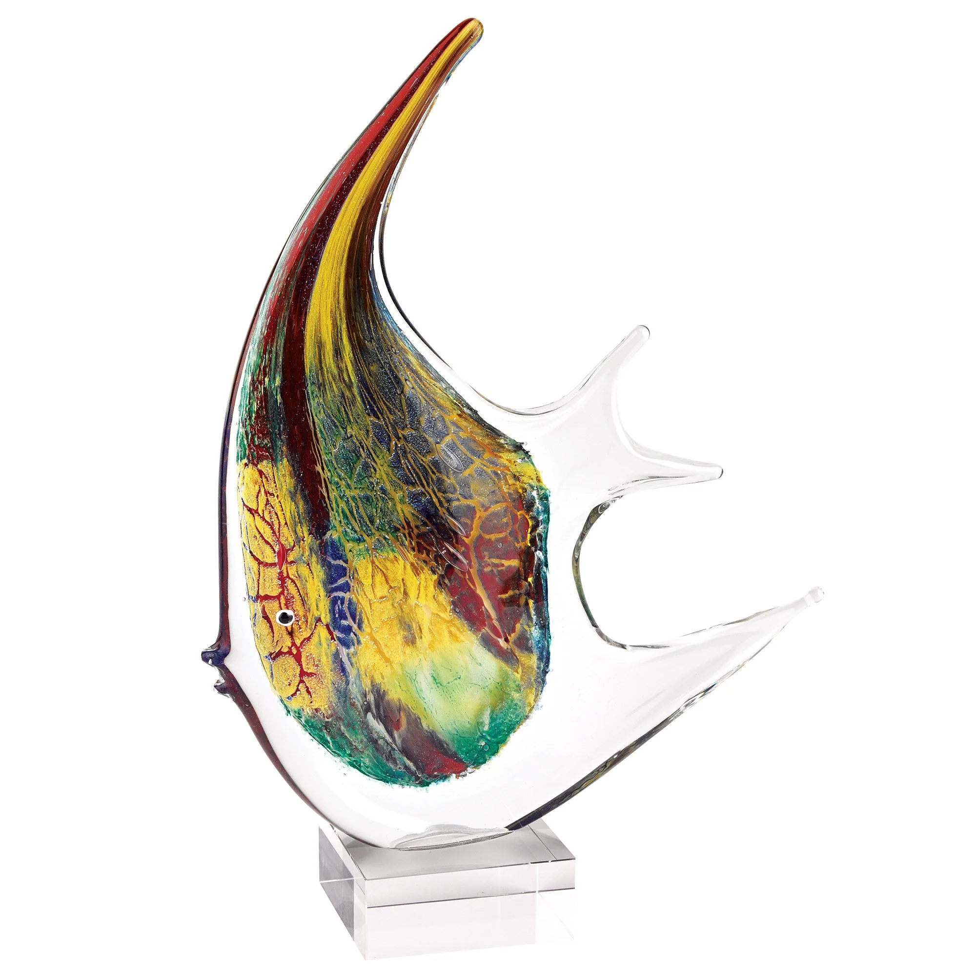 Murano Style Art Glass Firestorm 16" Angel Fish Centerpiece