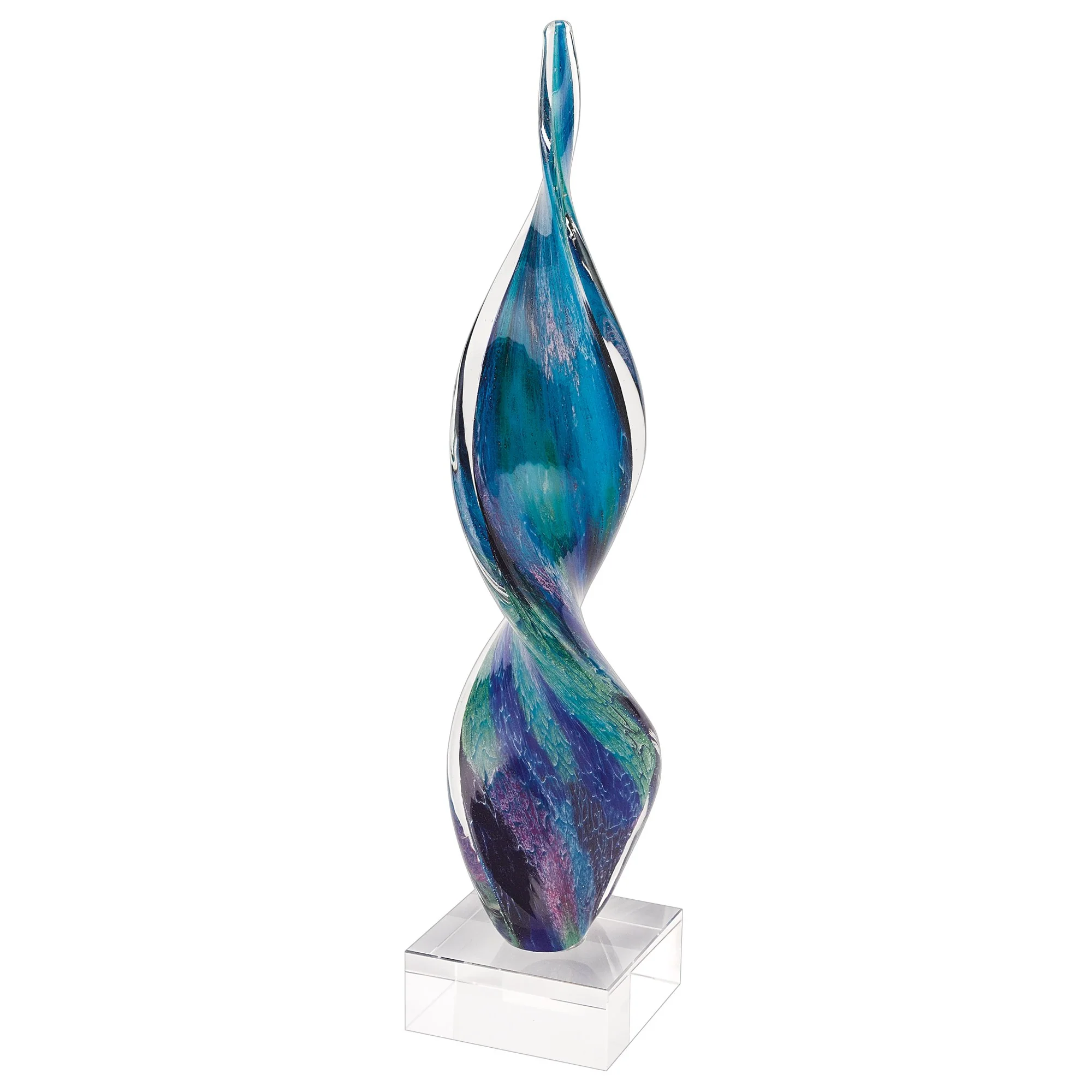 Murano Style Art Glass Firestorm Design in Corkscrew Shaped 18" Tall Centerpiece Including the Crystal Base