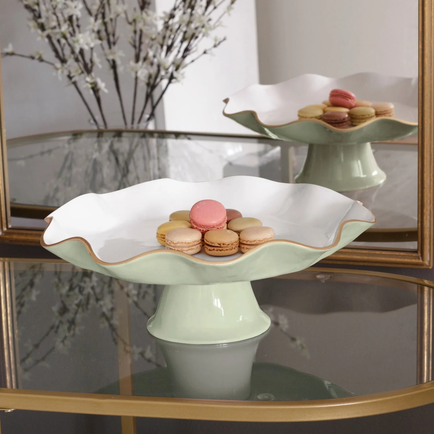 Beatriz Ball ENCANTO Carola Pedestal Cake Plate (Pistachio and White)