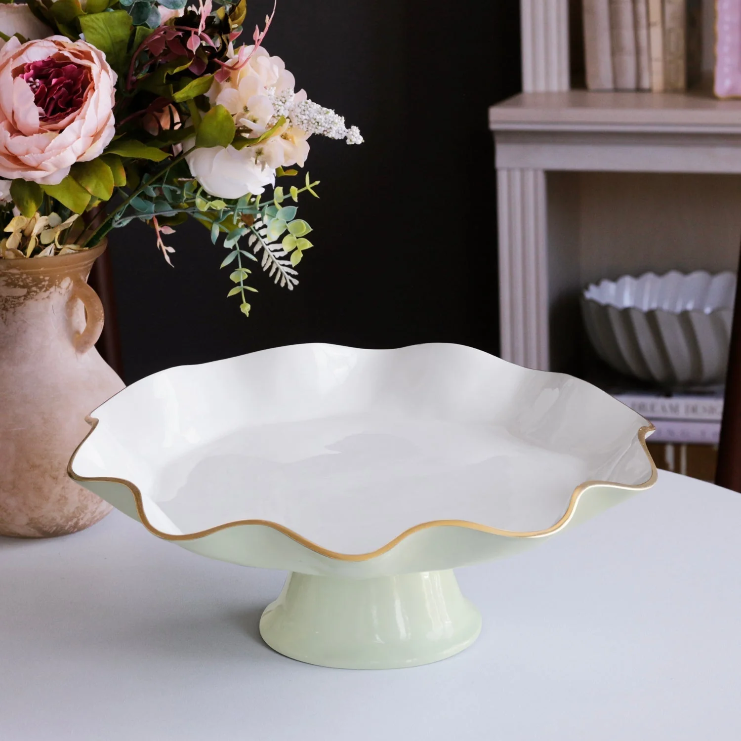 Beatriz Ball ENCANTO Carola Pedestal Cake Plate (Pistachio and White) - Image 3