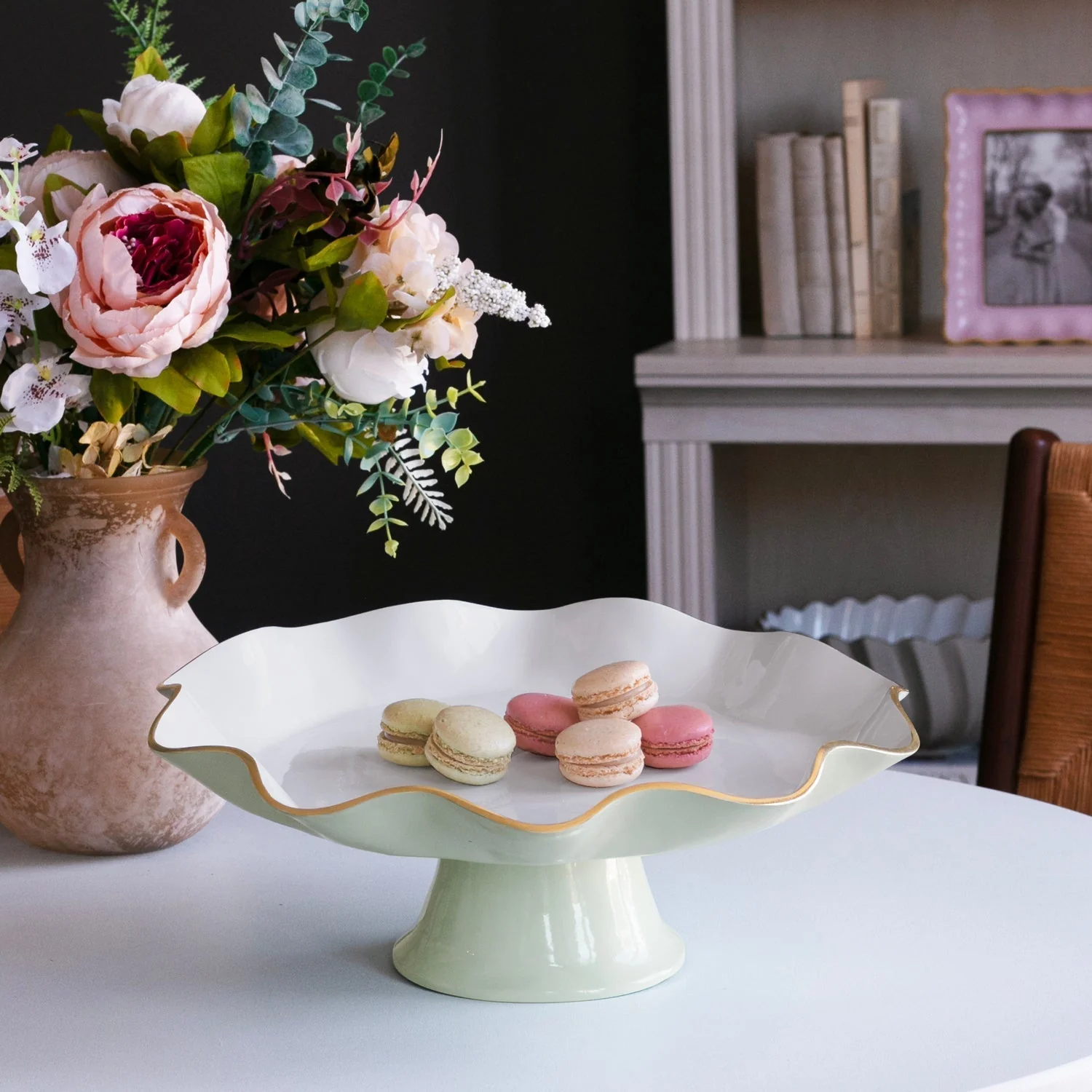 Beatriz Ball ENCANTO Carola Pedestal Cake Plate (Pistachio and White) - Image 5
