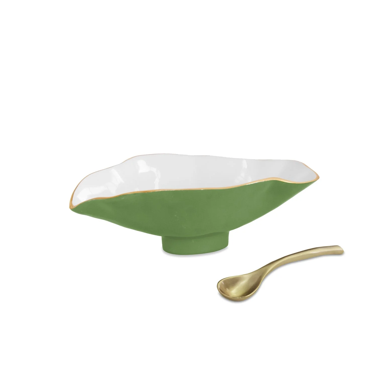 Beatriz Ball ENCANTO Claire Small Oval Bowl with Spoon Leaf Green and White