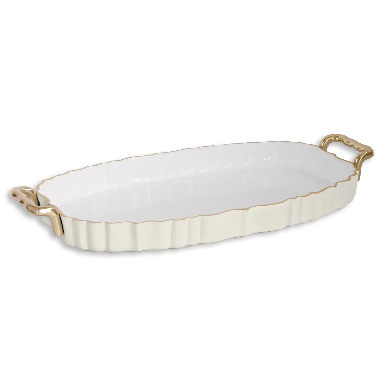 Beatriz Ball ENCANTO Vintage Fluted Oval Tray with Handles Cream and White