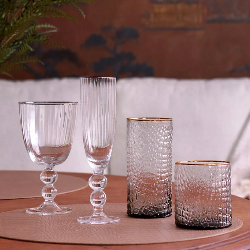 Beatriz Ball Glass Croc Smoke Highball With Gold Rim 4 Pc Set - Image 3