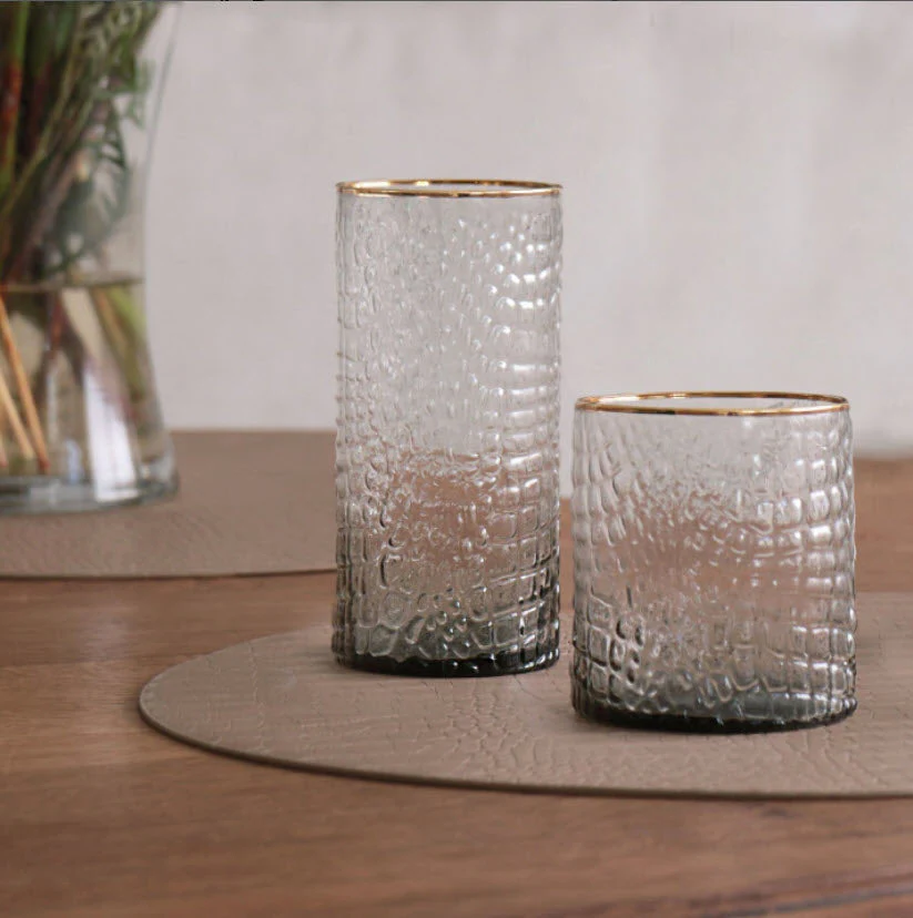 Beatriz Ball Glass Croc Smoke Highball With Gold Rim 4 Pc Set - Image 4