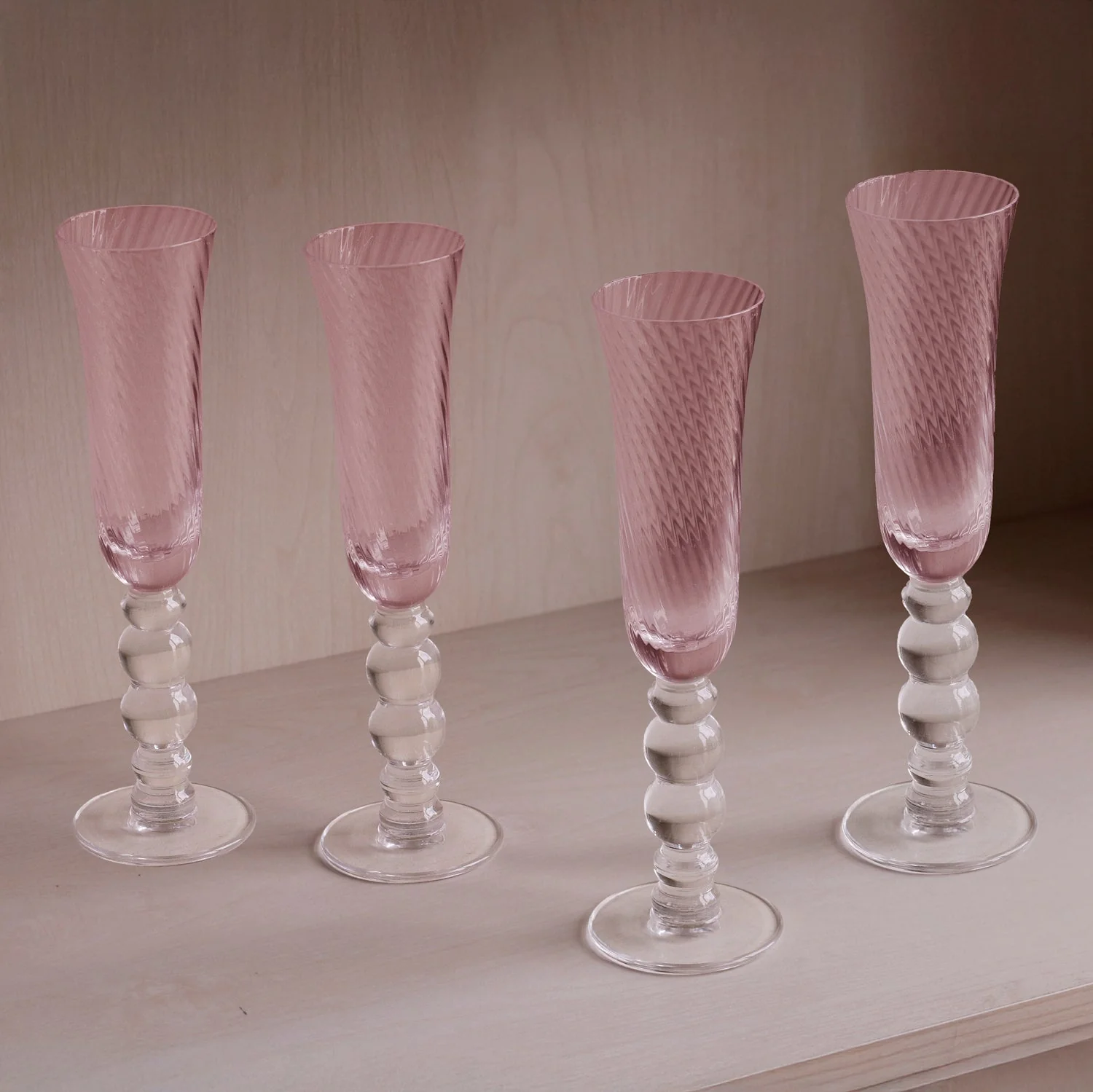 Beatriz Ball GLASS French Swirl Champagne Flute Set of 4 (Pink)