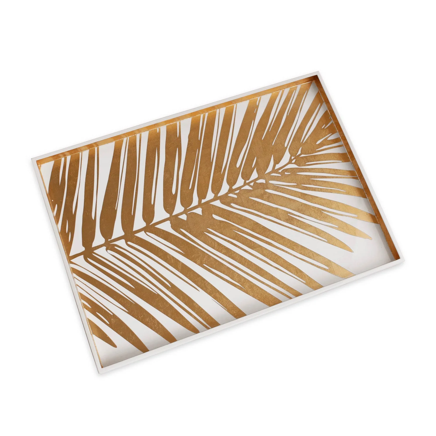 Beatriz Ball INDOCHINE Large  Lacquered Palm Tray White and Gold - Image 2