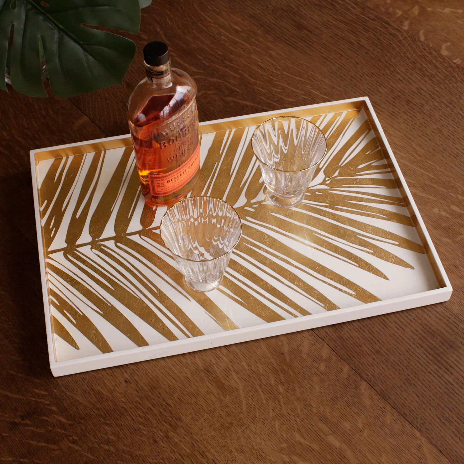 Beatriz Ball INDOCHINE Large  Lacquered Palm Tray White and Gold - Image 3