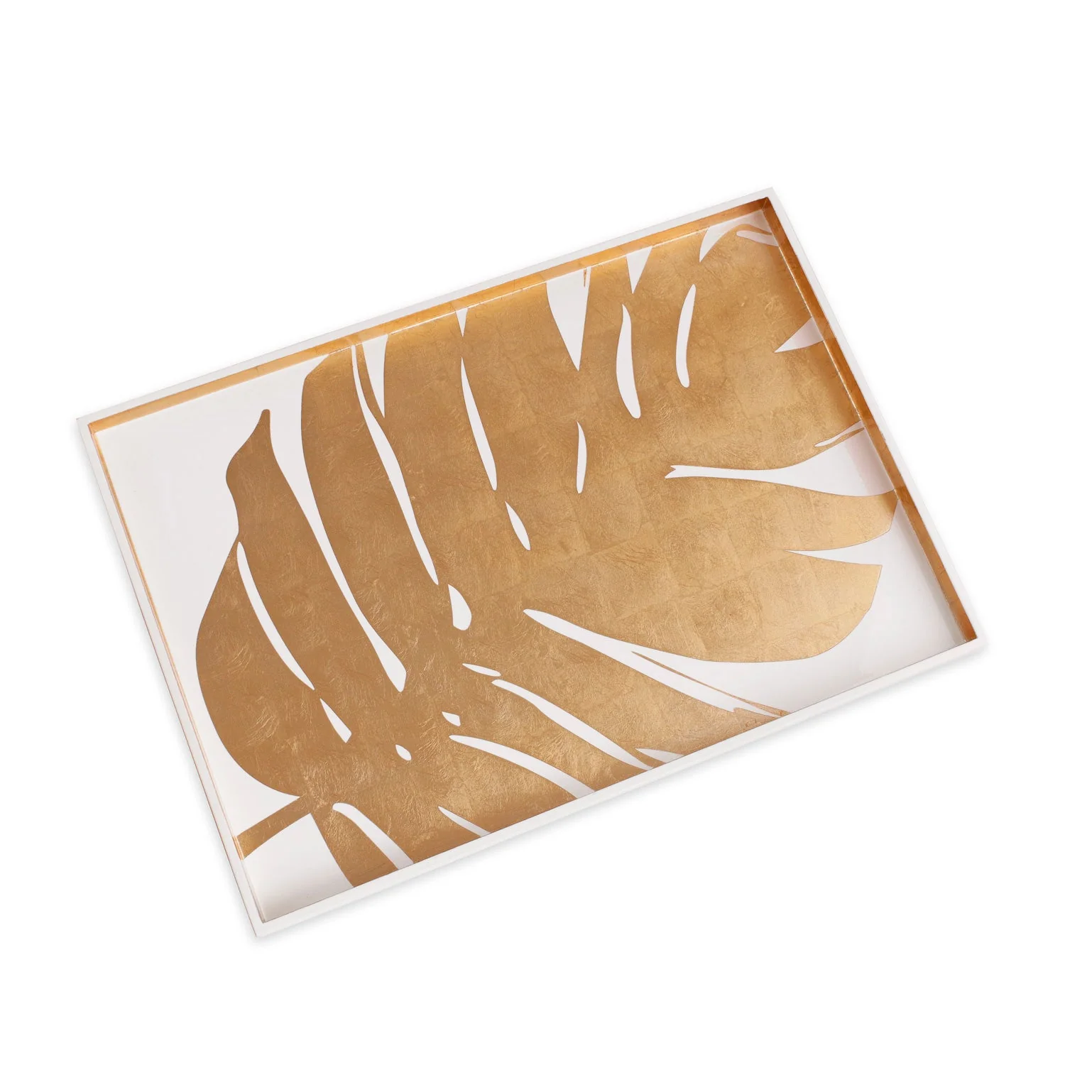 Beatriz Ball INDOCHINE Large Lacquered PhilodendronTray White and Gold - Image 2