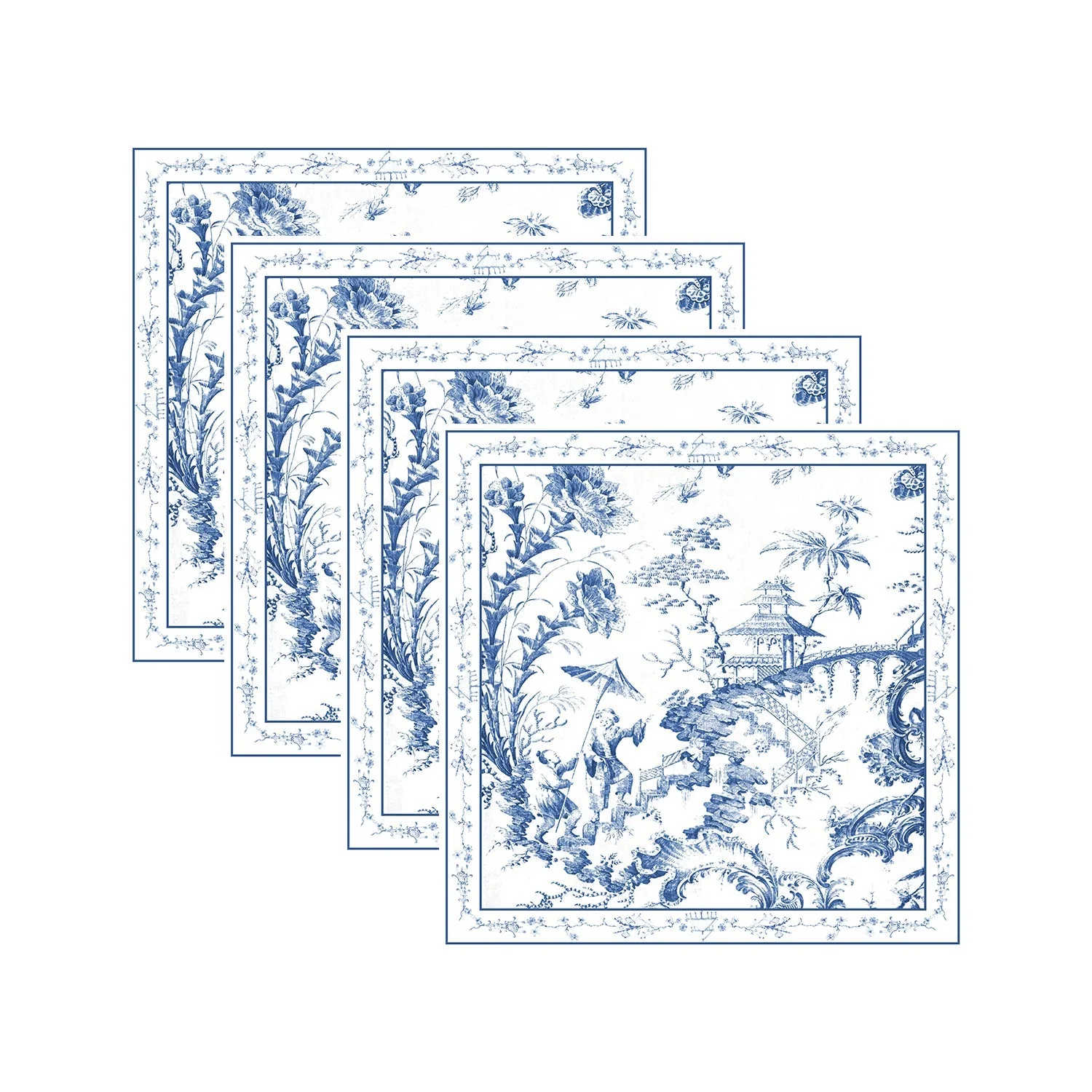 Beatriz Ball LINENS Chinoiserie Napkins 20 x 20 Set of 4 (Blue and White)