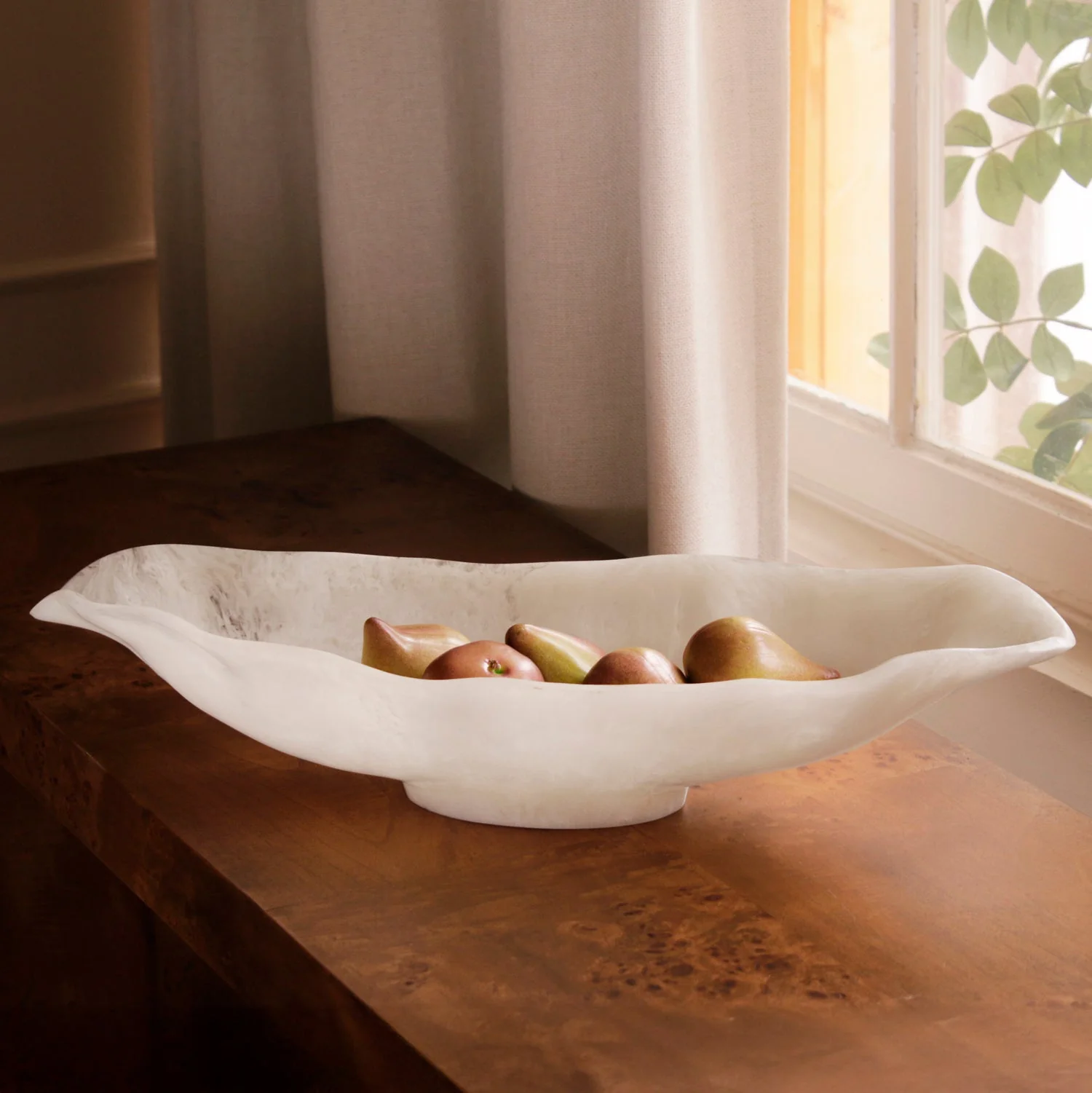 Beatriz Ball RESIN Alabaster Medium Oval Bowl White Swirl - Image 3