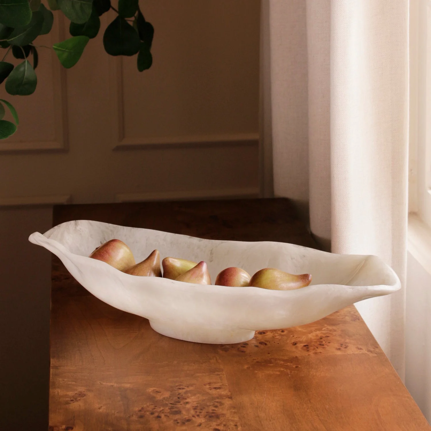 Beatriz Ball RESIN Alabaster Medium Oval Bowl White Swirl - Image 5