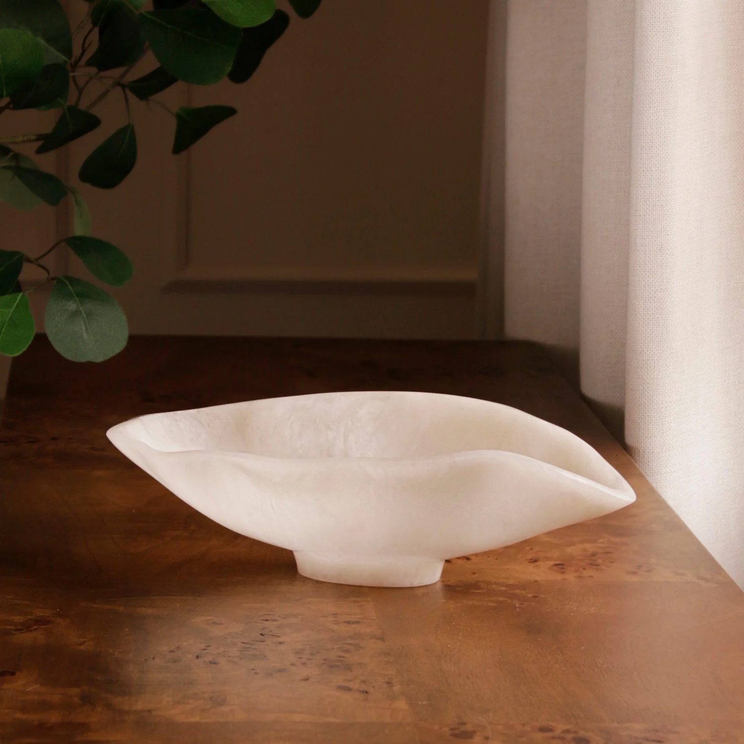 Beatriz Ball RESIN Alabaster Small Oval Bowl White Swirl