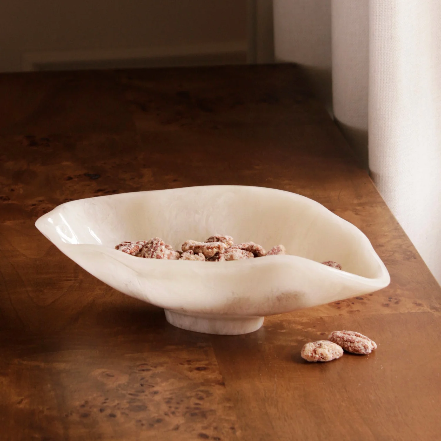 Beatriz Ball RESIN Alabaster Small Oval Bowl White Swirl - Image 3