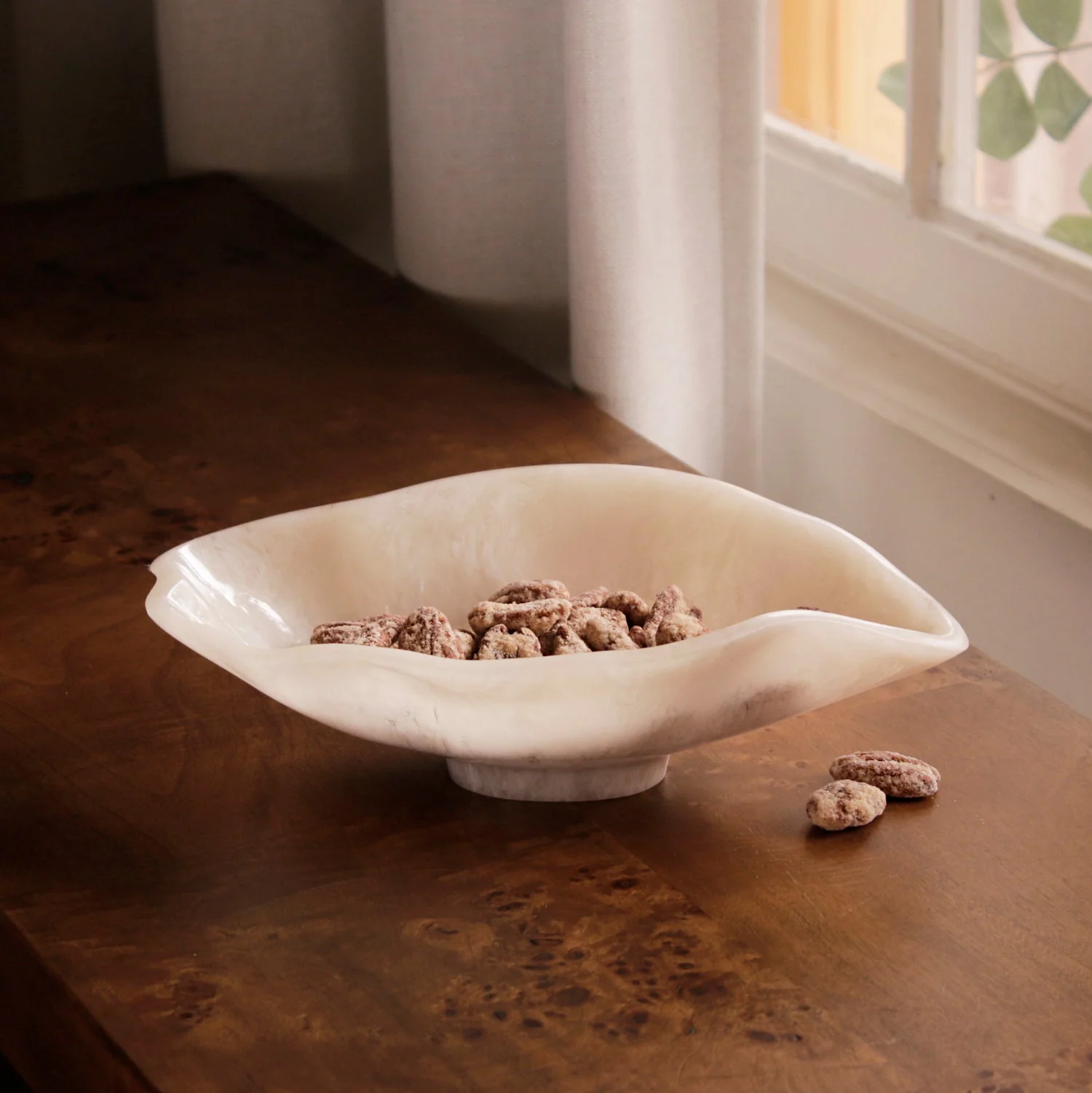 Beatriz Ball RESIN Alabaster Small Oval Bowl White Swirl - Image 4