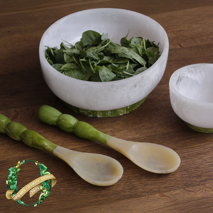 Beatriz Ball RESIN Rio Large Bowl with Base (White and Green) - Image 2