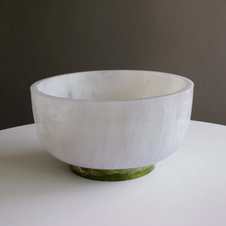 Beatriz Ball RESIN Rio Large Bowl with Base (White and Green) - Image 3