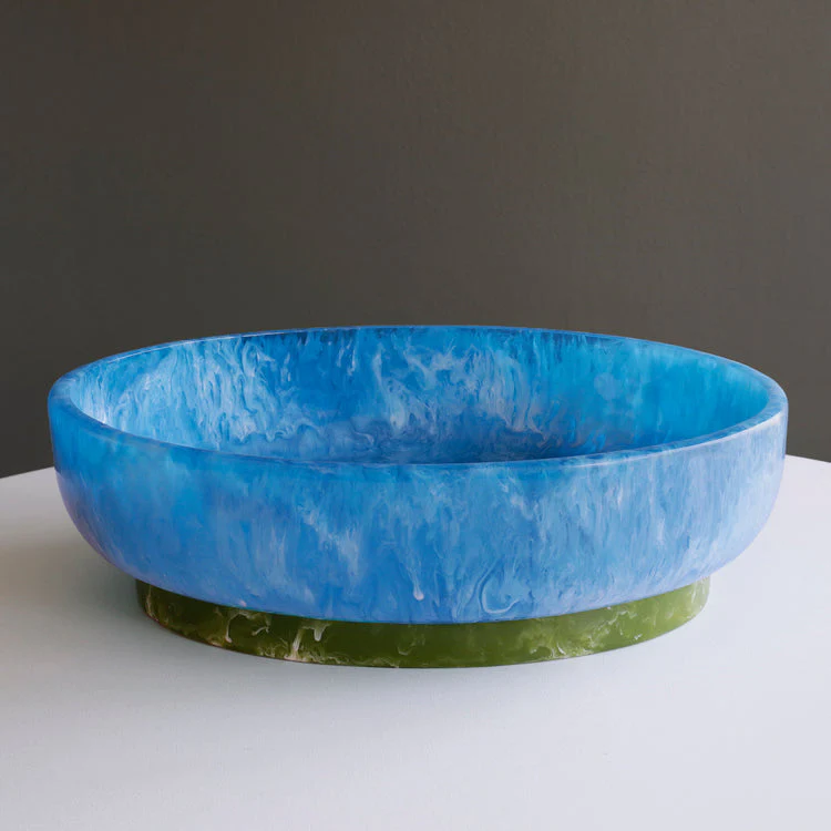 Beatriz Ball RESIN Rio Large Oval Bowl with Base (Blue and Green) - Image 2