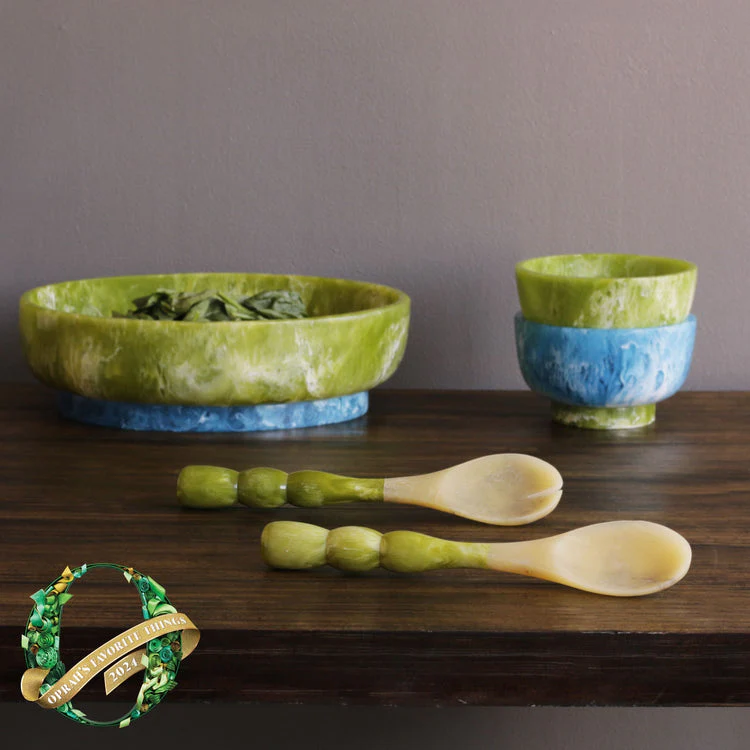 Beatriz Ball RESIN Rio Large Oval Bowl with Base (Green and Blue) - Image 3