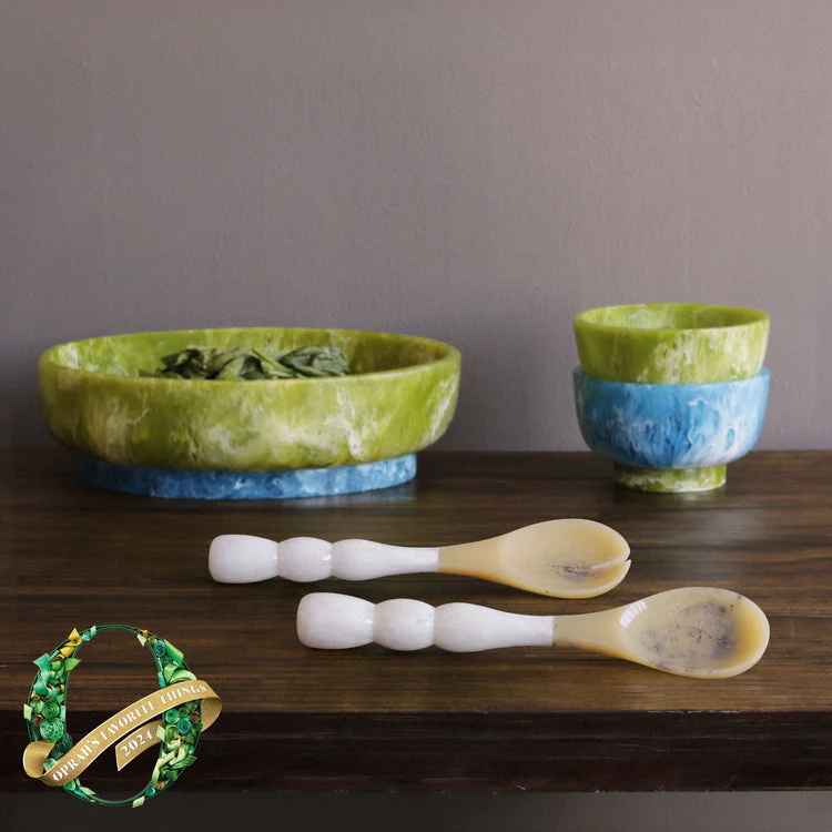 Beatriz Ball RESIN Rio Large Oval Bowl with Base (Green and Blue) - Image 4