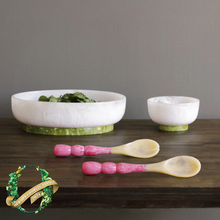 Beatriz Ball RESIN Rio Large Oval Bowl with Base (White and Green) - Image 2