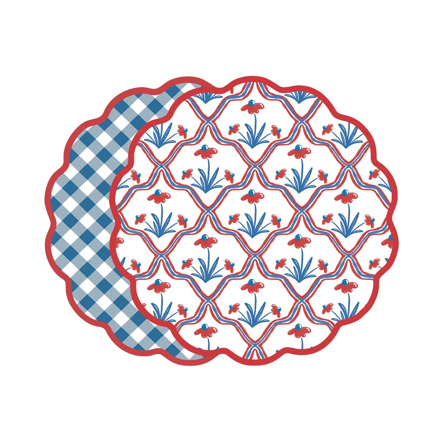 Beatriz Ball VIDA Americana Floral and Gingham Reversible Placemats Set of 4 (Red and Blue) - PRE-ORDER