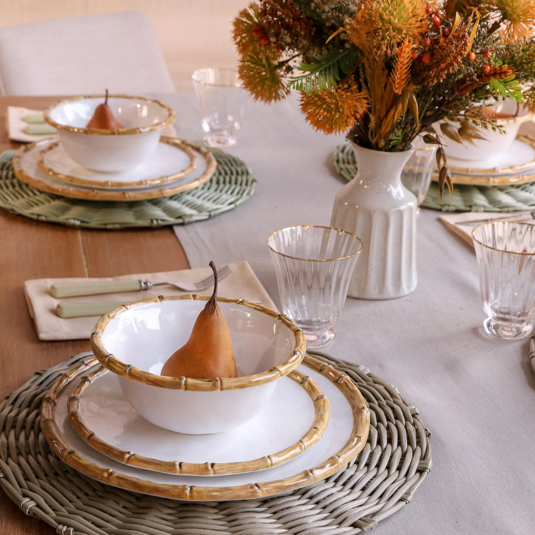 Beatriz Ball Vida Bamboo 9" Salad Plate Set of 4 (White and Natural) - Image 2